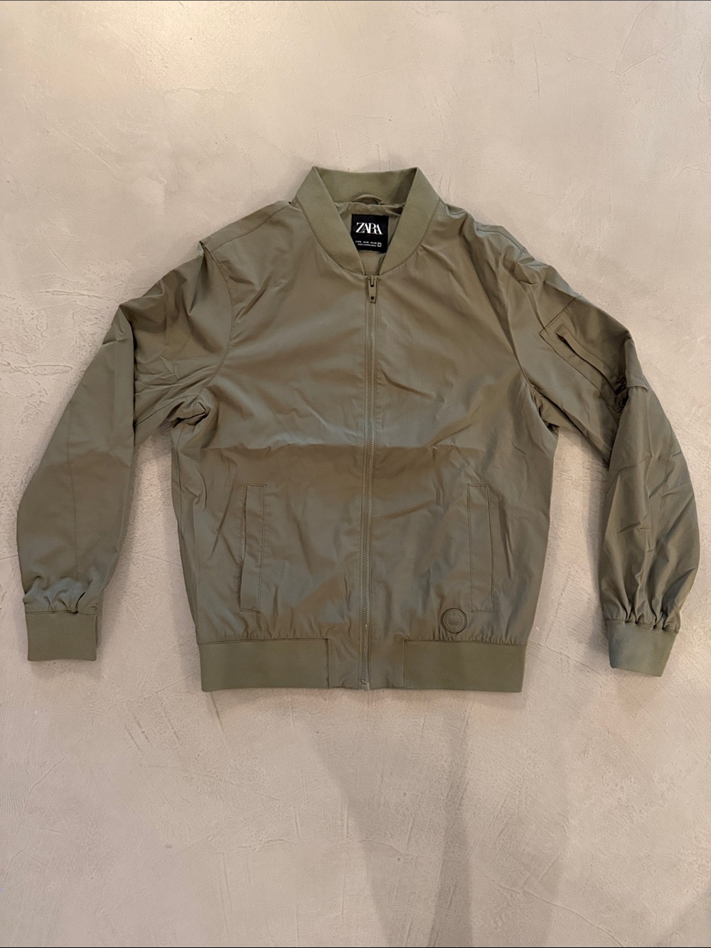 Zara Men's Olive Bomber Jacket with Ribbed Trim
